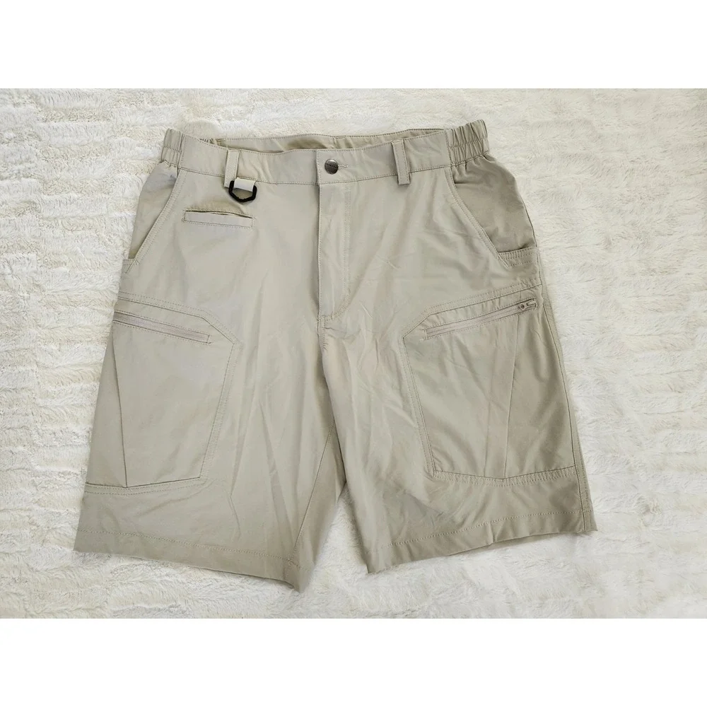 Shallowlulu Men's Size W34 L10 Nylon/Spandex Tan Tactical Cargo Hiking Shorts